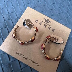 NWT Barse Genuine Stone Carnelian Ope Gold Hoop Earrings #BJER